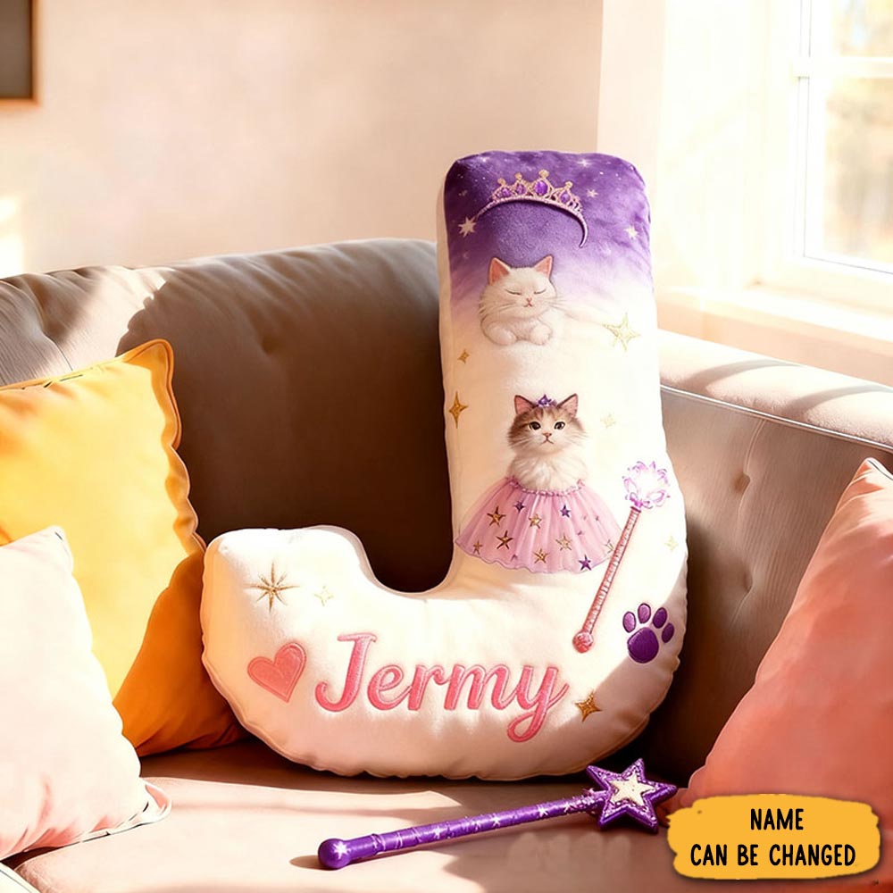 Personalized Cat Lover Princess Letter Pillow With Custom Name Pillow For Kid Graphic 3d Print