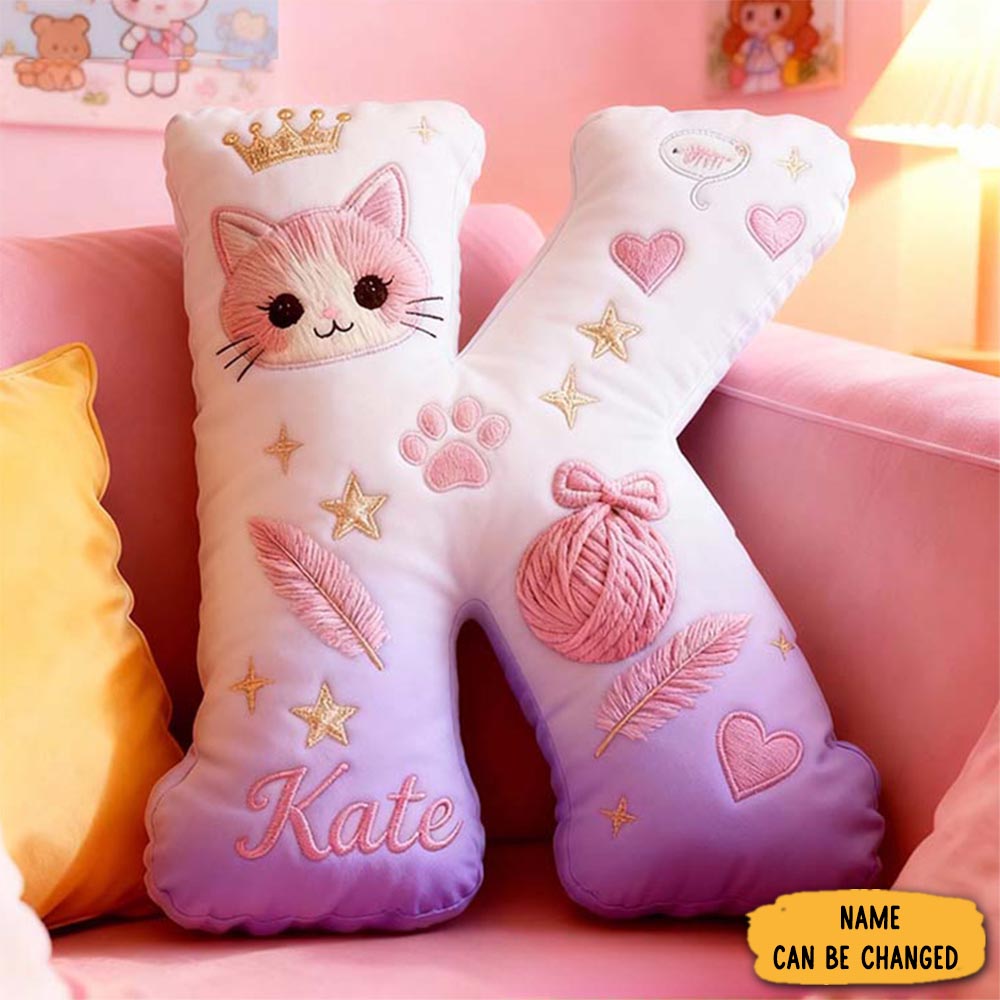 Personalized Cat Lover Purple Cat Letter Pillow Graphic 3d Print Pillow