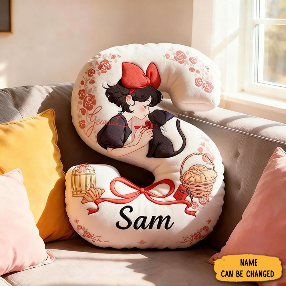 Personalized Cat Lover Witch Black Cat Bread Letter Pillow With Custom Name Graphic 3d Print
