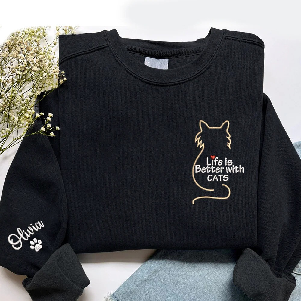 Personalized Cat Mom Sweatshirt Feline Lover Crewneck Cute Pet Parent Gift for Her