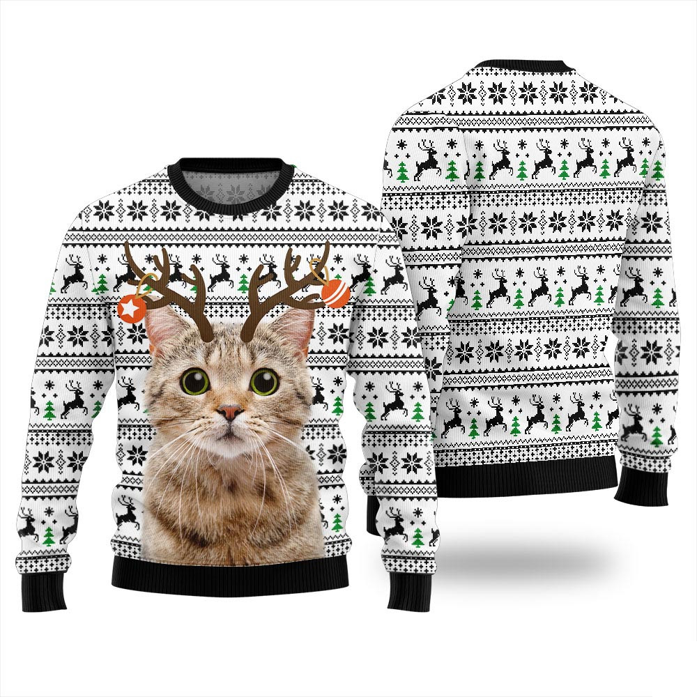 Personalized Cat Reindeer Antler Christmas Sweater Christmas Gifts For Her