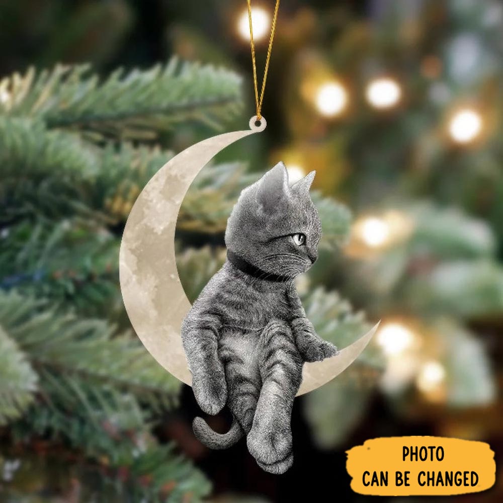 Personalized Cat Sits On The Moon Hanging Ornament Adorable Easter Ornament Keepsake