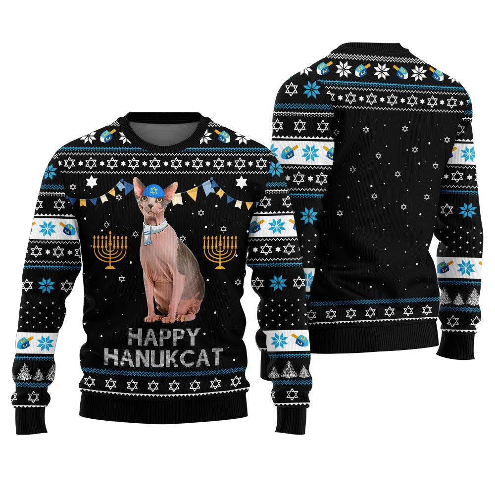 Personalized Cat Ugly Hanukkah Sweater Black Good Christmas Gifts For Mom