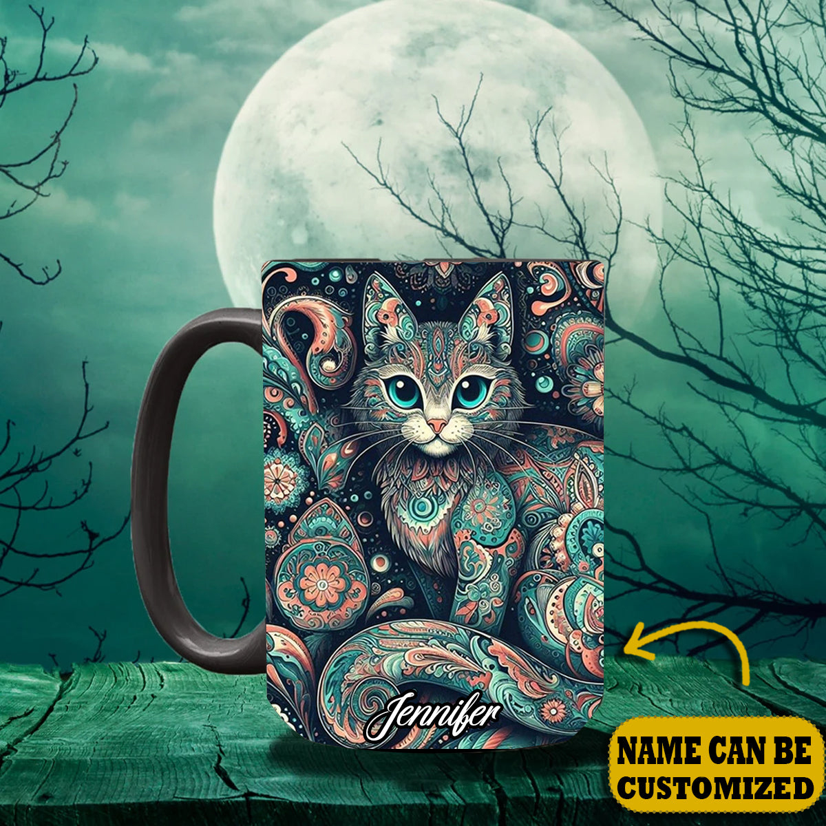 Personalized Cat Under Moonlit Mug Animal Coffee Mug Cat Owners Gifts