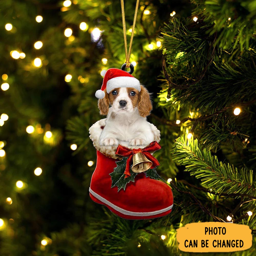 Personalized Cavalier King Charles Spaniel In Santa Boot Christmas Hanging Ornament Charming Christmas Ornament Gift Idea
