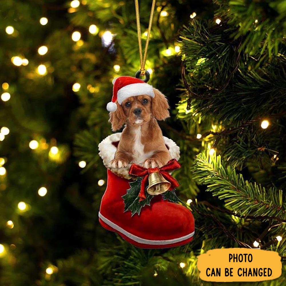 Personalized Cavalier King Charles Spaniel In Santa Boot Christmas Hanging Ornament Festive Holiday Ornament Collection