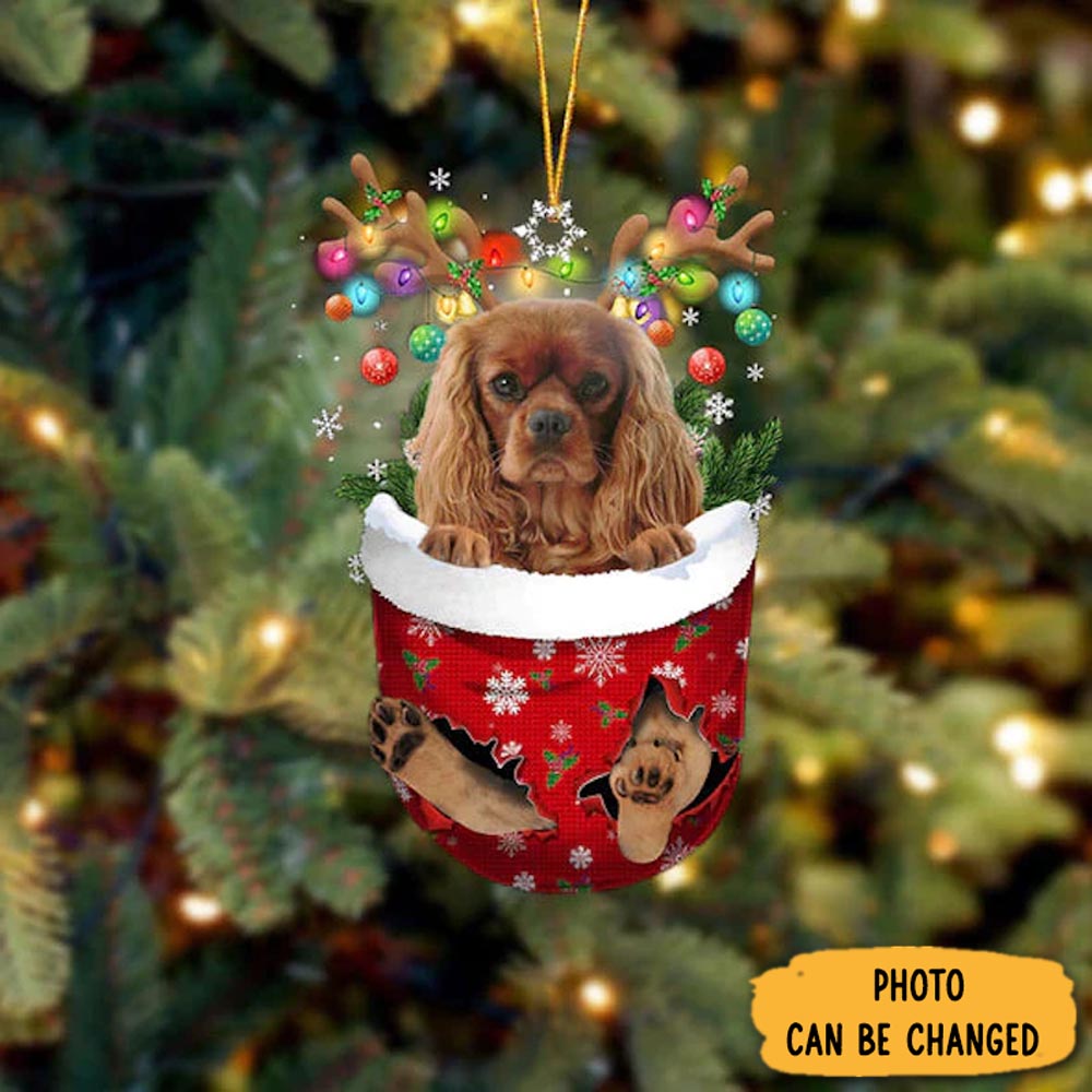 Personalized Cavalier King Charles Spaniel In Snow Pocket Christmas Ornament Heartwarming Family Ornament Keepsake