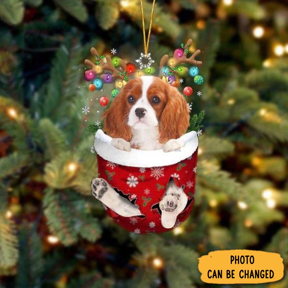 Personalized Cavalier King Charles Spaniel In Snow Pocket Christmas Ornament Joyful Home Ornament Decor