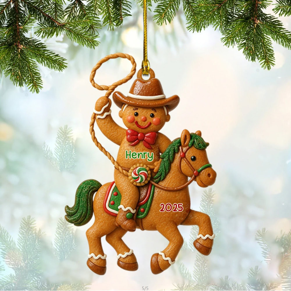 Personalized Celebrate A Joyful Christmas With Cowboy And Horse Custom Acrylic Ornament Gift For Western Enthusiasts