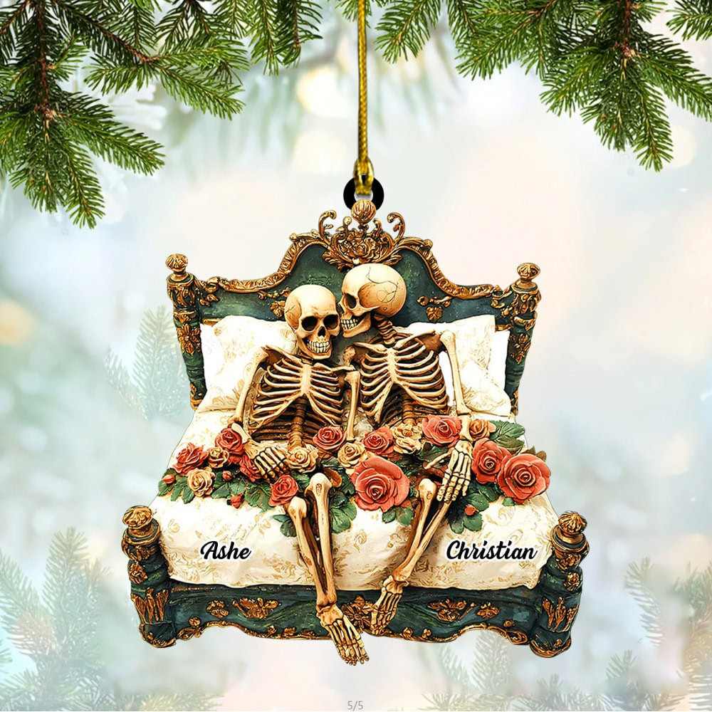 Personalized Celebrate Eternal Love Skeleton Couple And Roses Personalized Custom Flat Acrylic Ornament Gift For Couples Gothic Art Enthusiasts