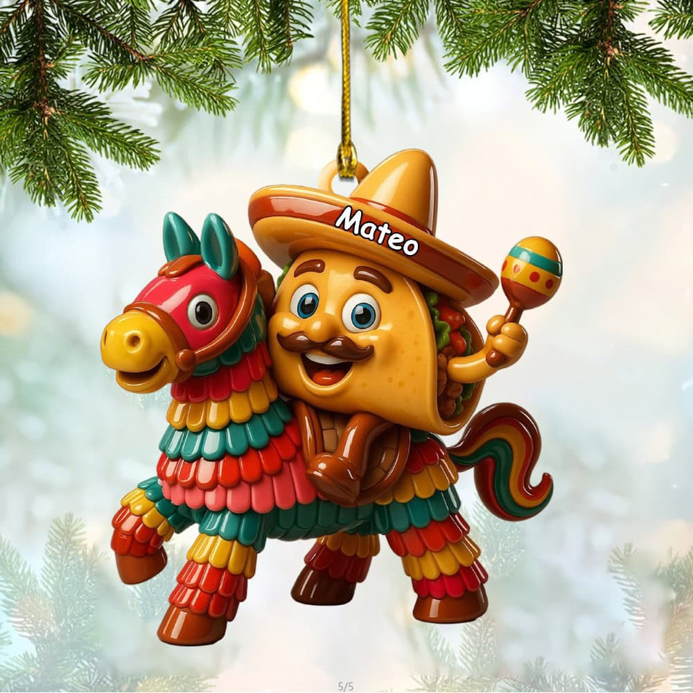 Personalized Celebrate Vibrant Traditions With Taco And Pinata Personalized Custom Flat Acrylic Ornament Gift For Cultural Enthusiasts And Taco Lovers