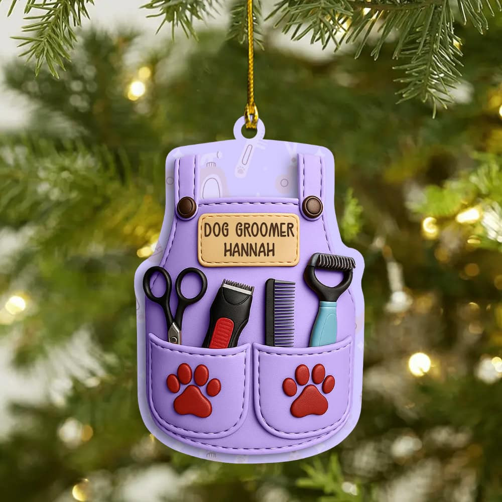 Personalized Celebrate Your Favorite Dog Groomer Personalized Paw Prints And Grooming Tools Custom Acrylic Ornament Gift For Dog Groomers