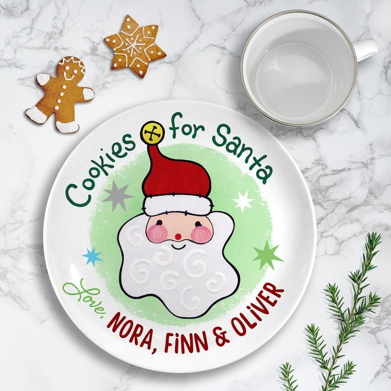Personalized Ceramic Plates Cookies For Santa Funny Santa Face Lovely Gifts For Kids