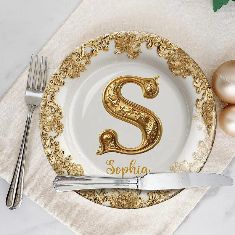 Personalized Ceramic Plates Golden Christmas Letter Decor Best Plate Gifts For Mom