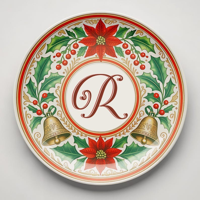 Personalized Ceramic Plates Holly Bells & Poinsettia Themed Best Christmas Gifts For Her