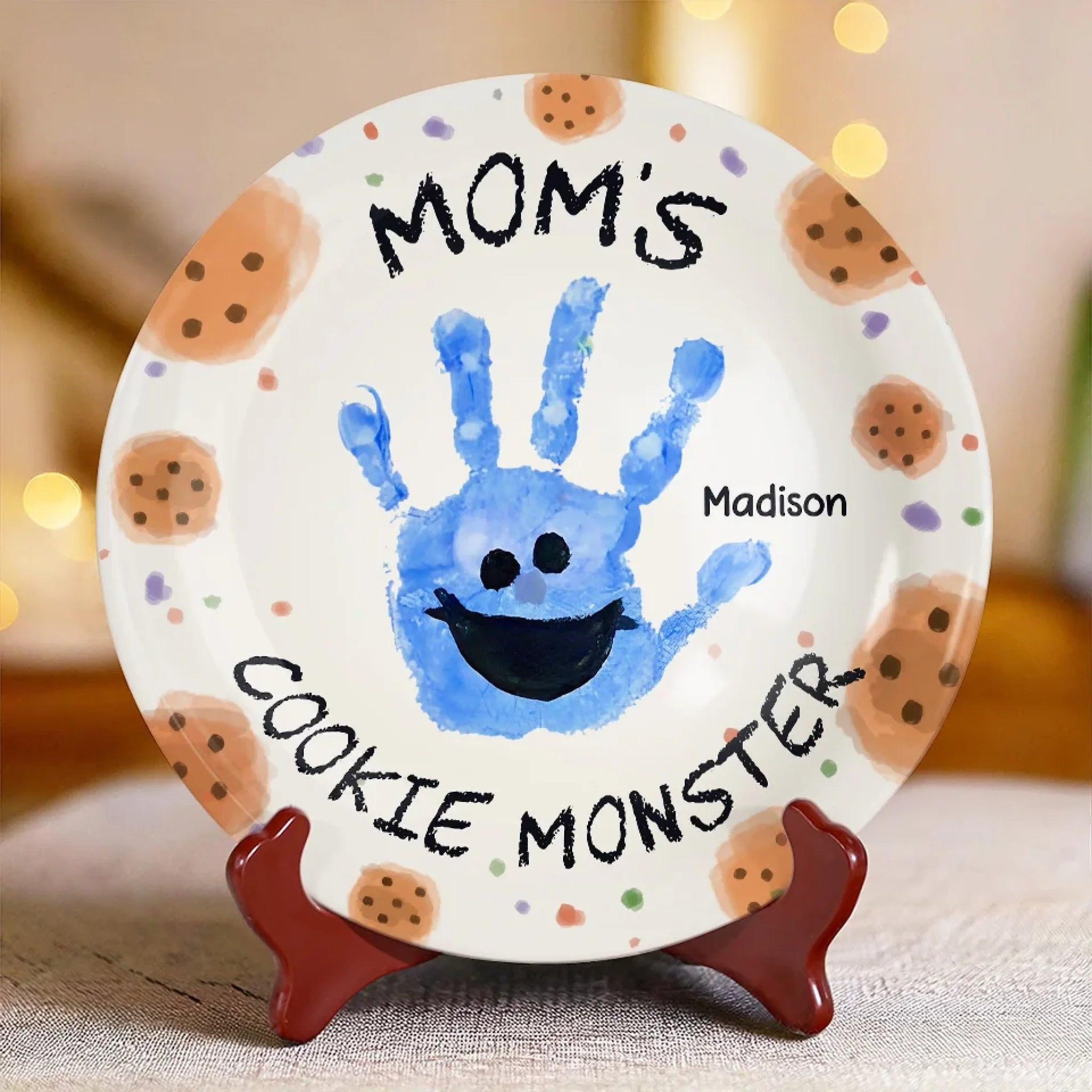 Personalized Ceramic Plates Mom's Cookie Monster Wonderful Handprint Gifts For Kids