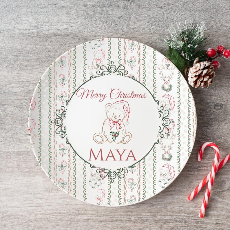Personalized Ceramic Plates Teddy Bear Design Lovely Christmas Gifts For Kids