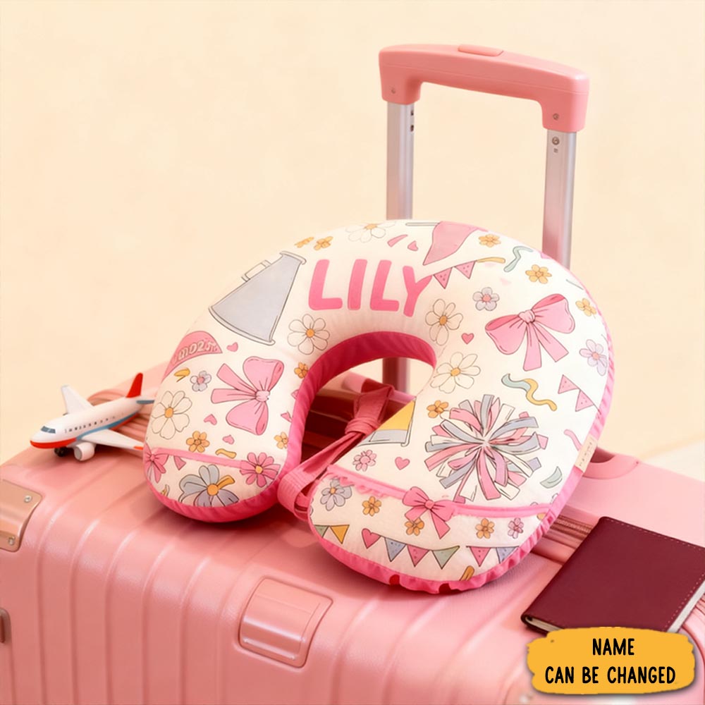 Personalized Cheerleader Themed U Shaped Pillow With Custom Name And Cute Design