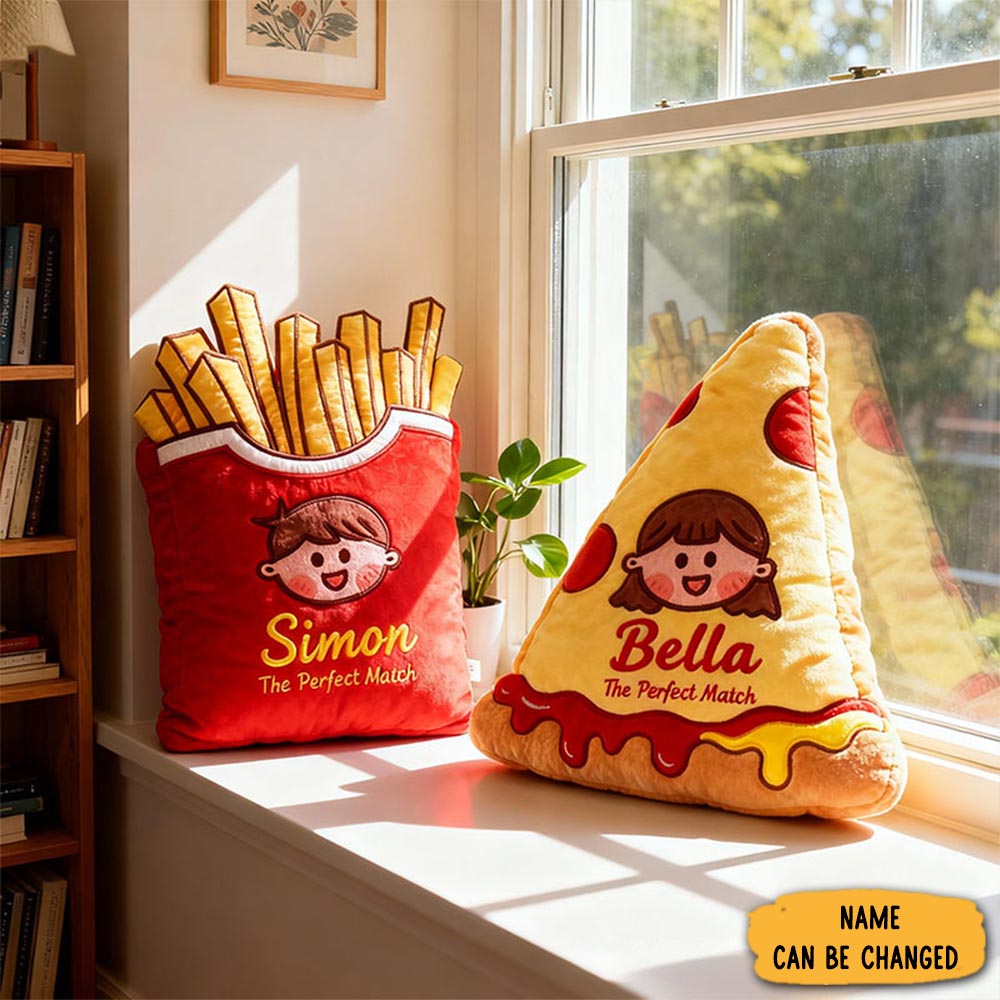 Personalized Cheese Pizza Girl And Crispy Fries Boy Pillow With Name The Perfect Match Custom Couple Cushion Gift For Girlfriend Boyfriend Wife