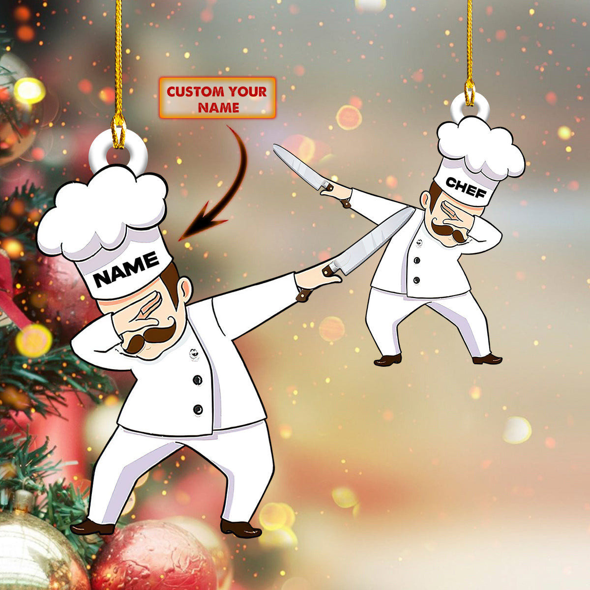 Personalized Chef Dabbing Christmas Flat Ornament Chef Gift Chef Ornament