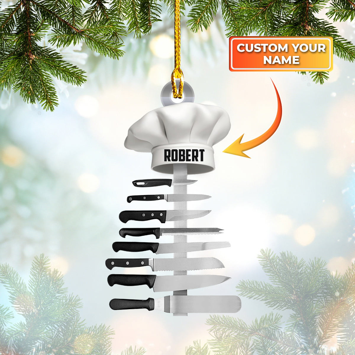 Personalized Chef Hat Knife Shaped Christmas Ornament Idea Gift for Master Chef