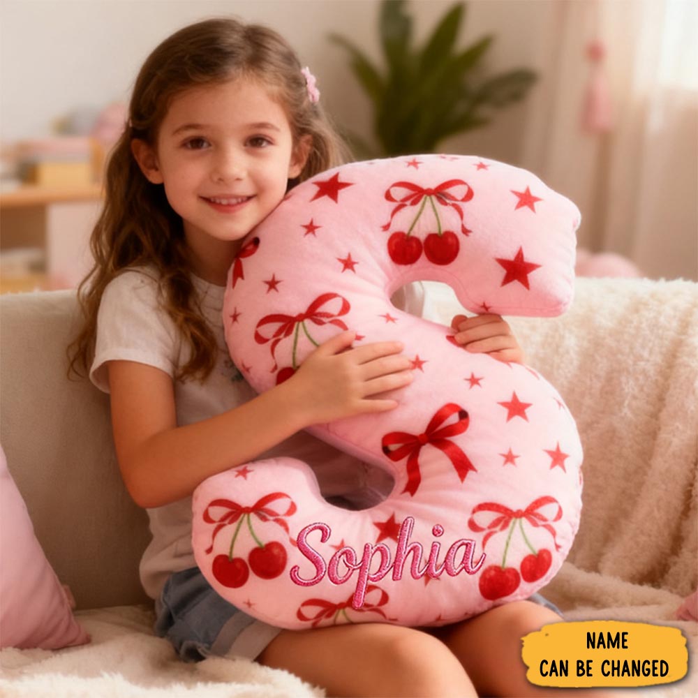 Personalized Cherry Bow Star Custom Name Soft Decorative Gift Sweet Princess Style Cozy Bedroom Dream Pink Lovely Fruit Magic Graphic 3d Print Pillow