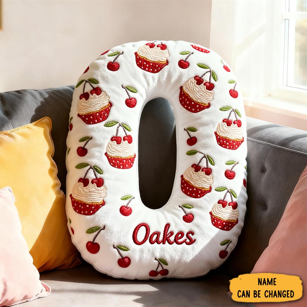Personalized Cherry Cupcake Alphabet Throw Pillow Graphic 3d Print Christmas Dessert Letter With Name For Baker Festive Decor Gift For Kids Boys Girls Family