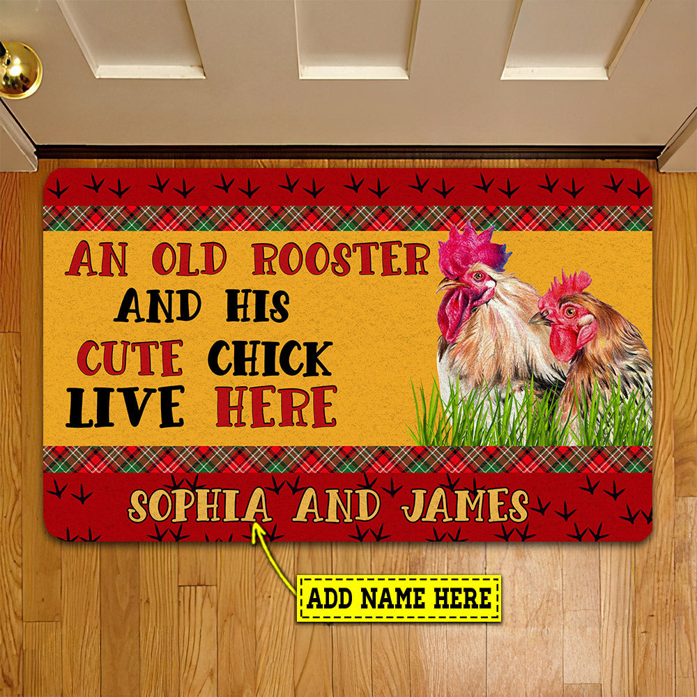 Personalized Chicken Doormat An Old Rooster Cute Chick Live Here Gift For Chicken Lovers New Home Gift Housewarming Gift Chicken Decor