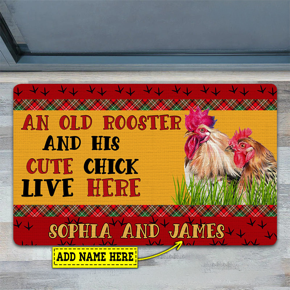 Personalized Chicken Doormat An Old Rooster His Cute Chick Live Here Gift For Chicken Lovers New Home Gift Housewarming Gift Chicken Decor