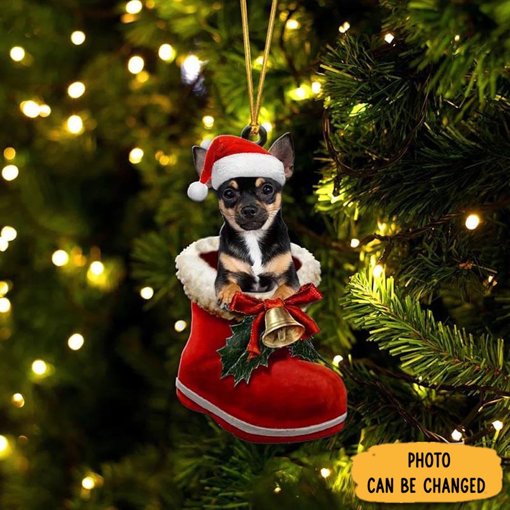 Personalized Chihuahua Black In Santa Boot Christmas Hanging Ornament Special Father’s Day Ornament Gift