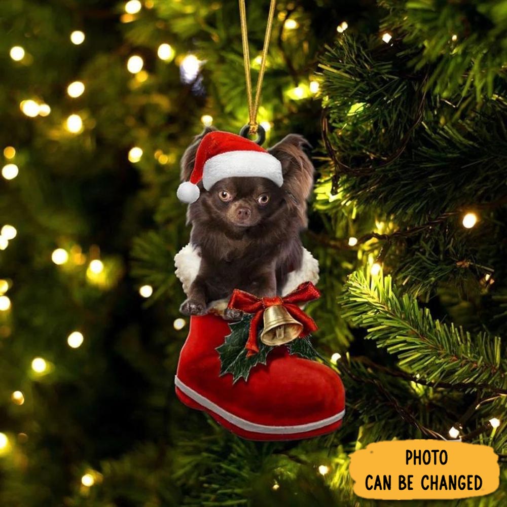 Personalized Chihuahua Chocolate In Santa Boot Christmas Hanging Ornament Meaningful Birthday Ornament Gift