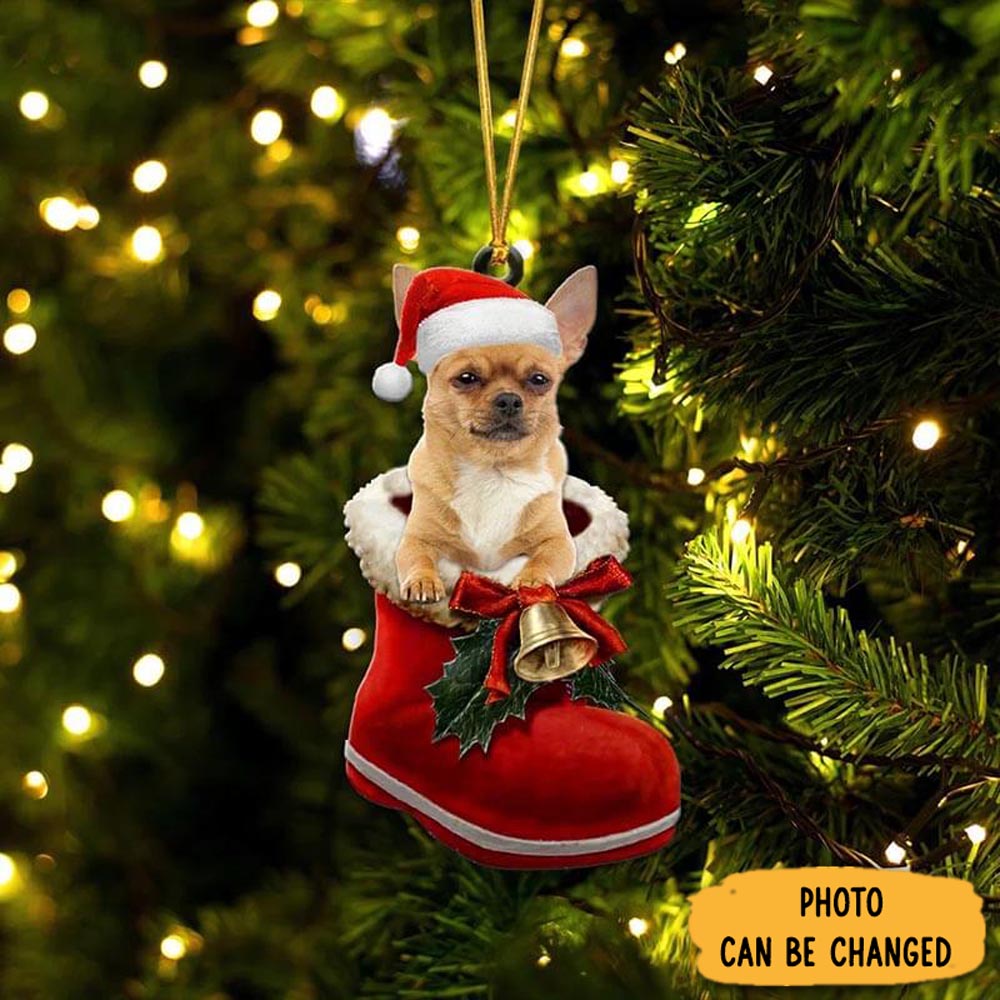 Personalized Chihuahua In Santa Boot Christmas Hanging Ornament Sweet Ornament Gift For Couples