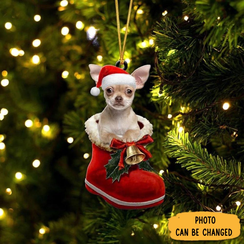 Personalized Chihuahua In Santa Boot Christmas Hanging Ornament Unique Ornament Gift For Friends