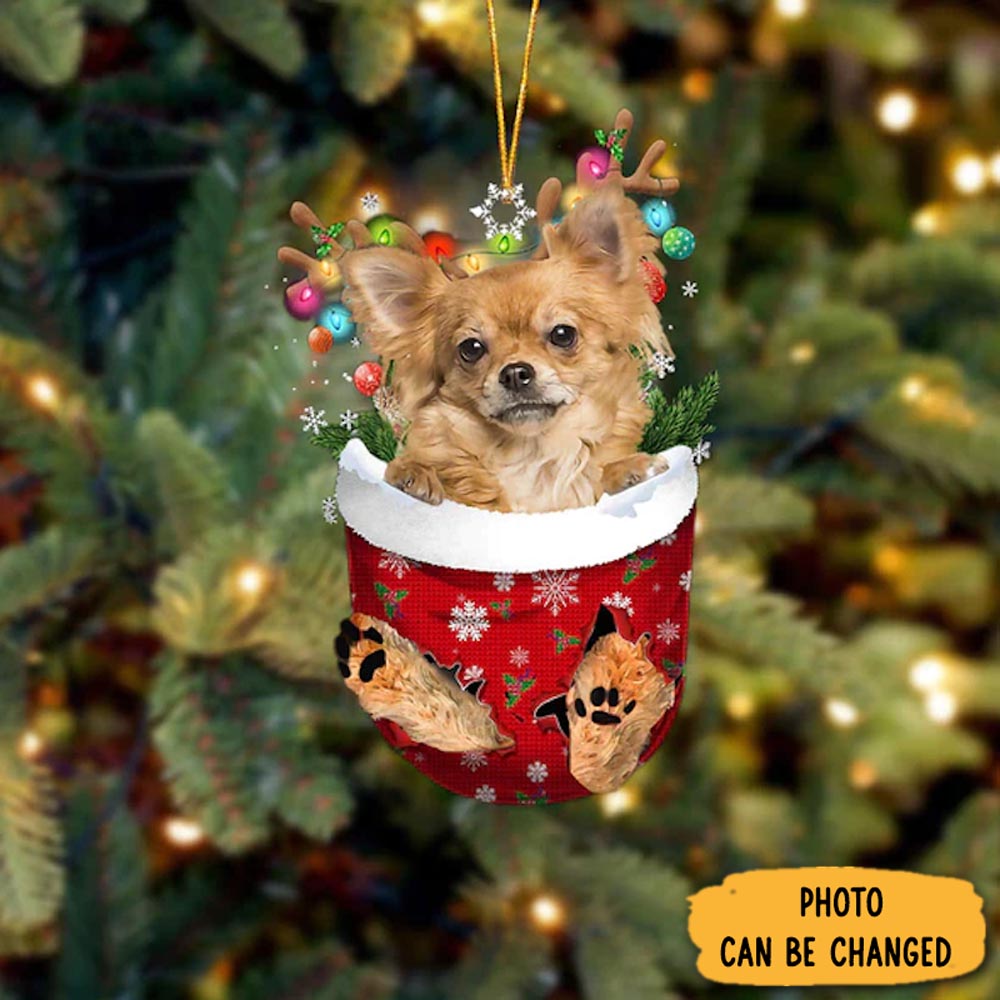 Personalized Chihuahua In Snow Pocket Christmas Ornament Beautiful Holiday Ornament Keepsake