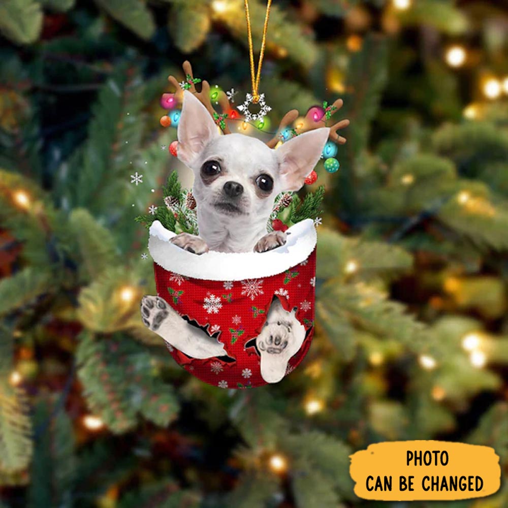 Personalized Chihuahua In Snow Pocket Christmas Ornament Cozy Christmas Ornament Decoration