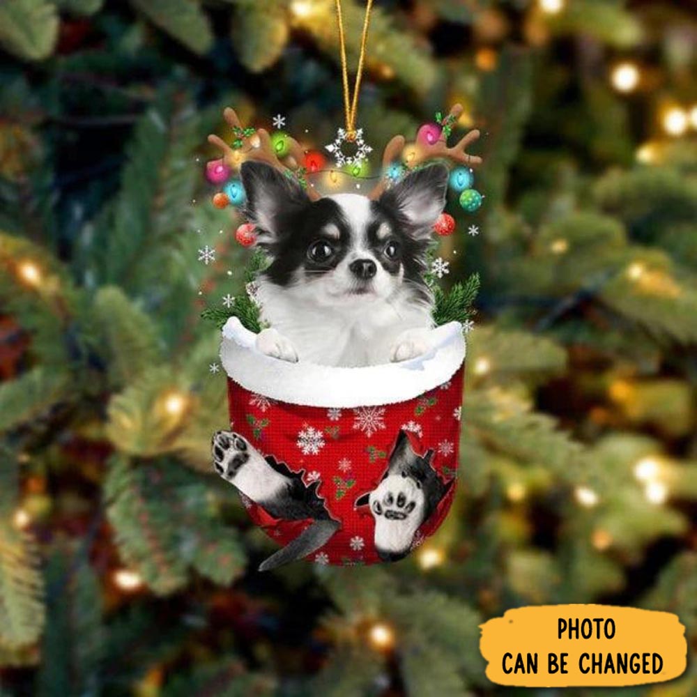 Personalized Chihuahua In Snow Pocket Christmas Ornament Festive Holiday Ornament Collection
