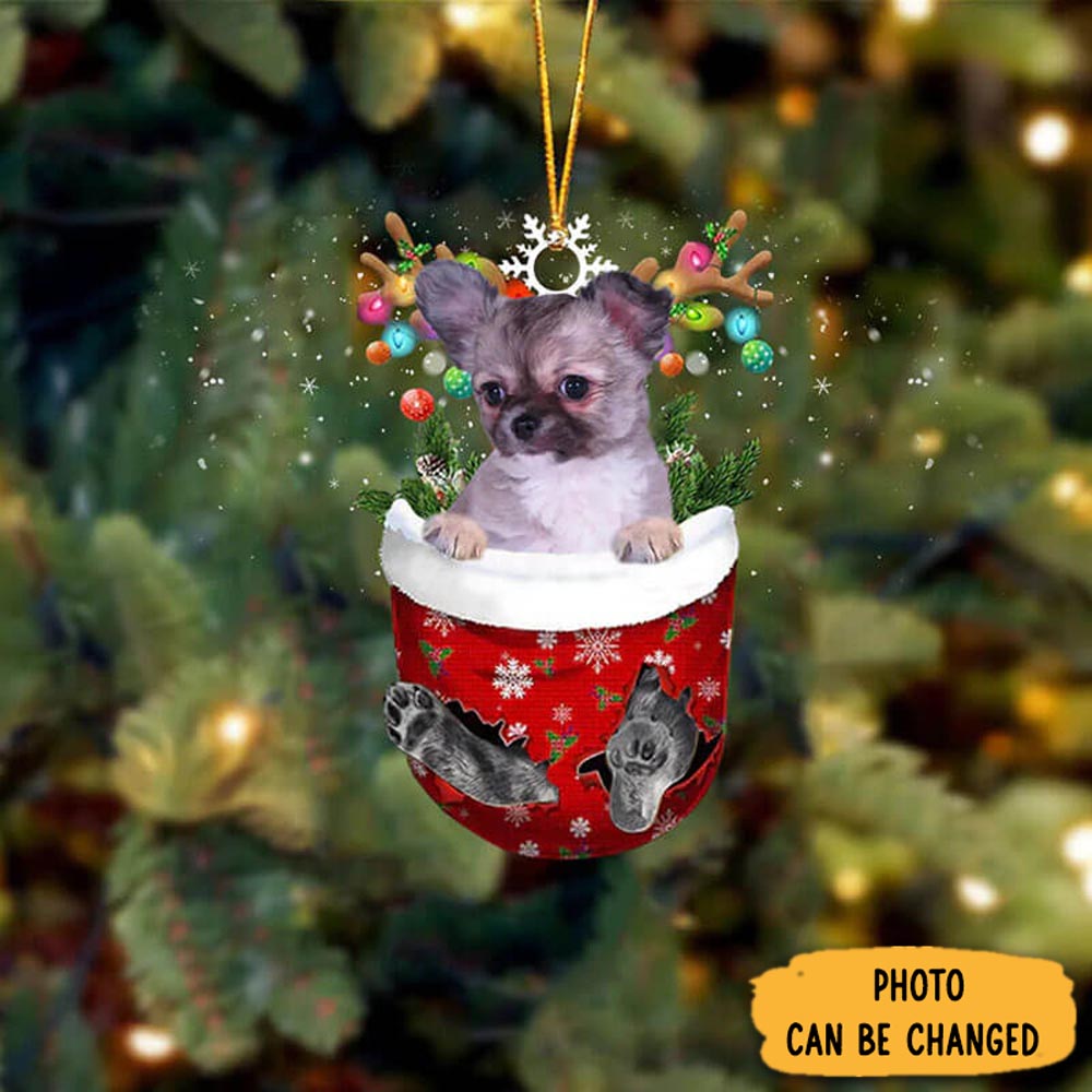 Personalized Chihuahua In Snow Pocket Christmas Ornament Magical Christmas Tree Ornament
