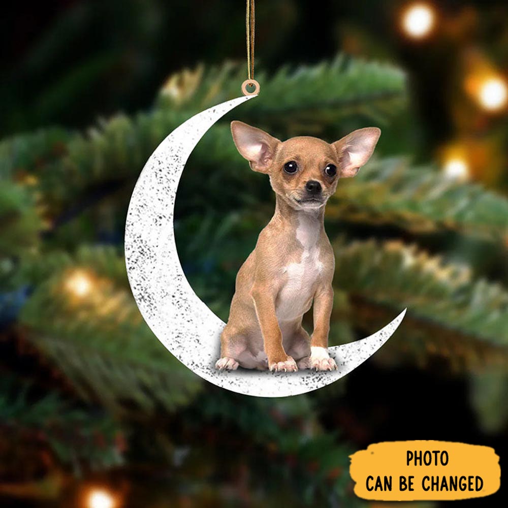 Personalized Chihuahua Sit On The Moon Ornament Heartwarming Family Ornament Keepsake
