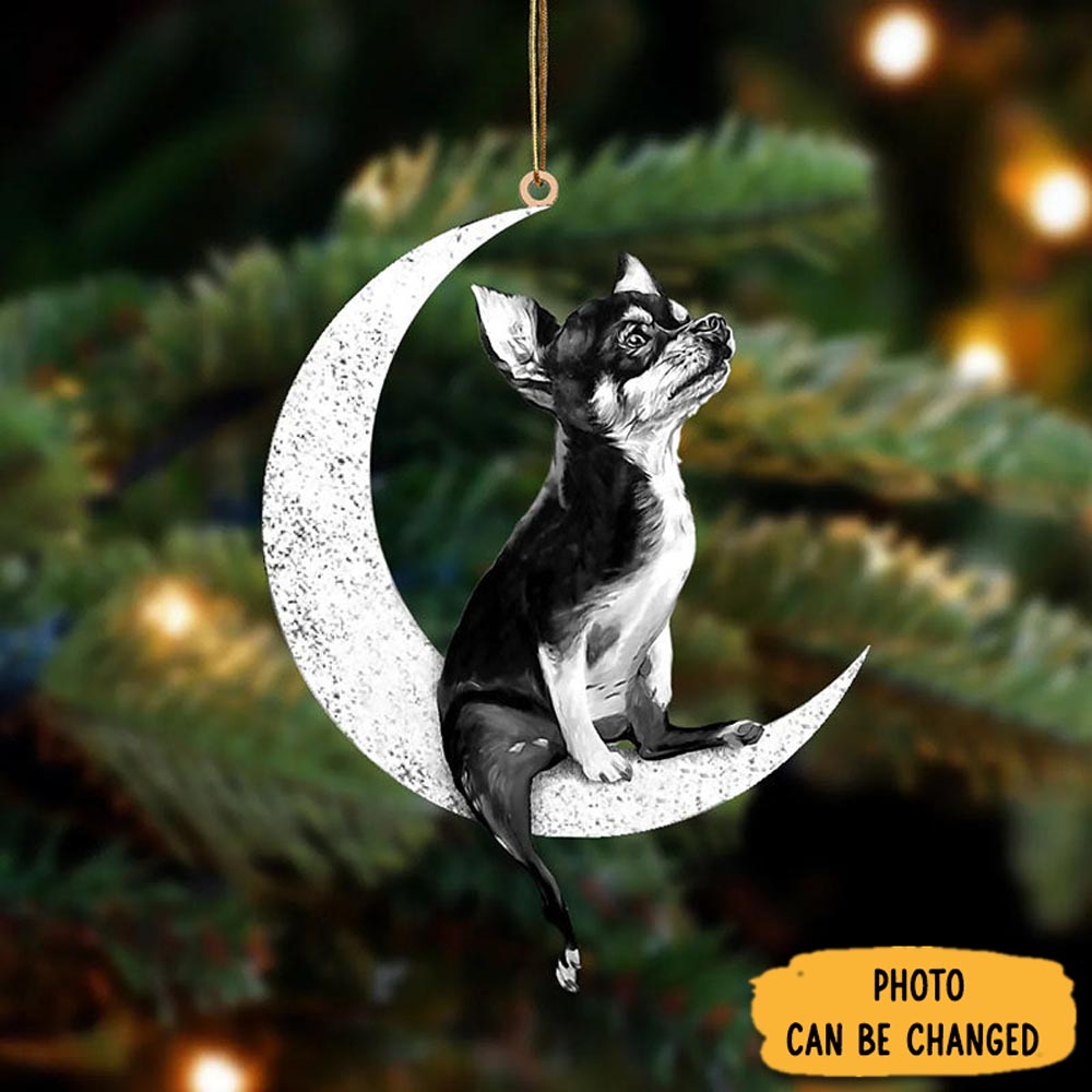 Personalized Chihuahua Sit On The Moon Ornament Lovely Holiday Ornament Display