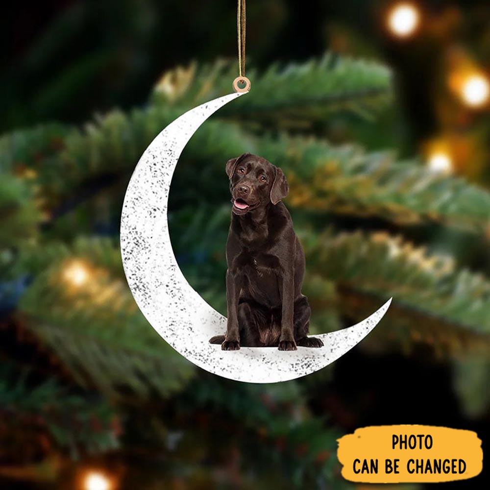 Personalized Chocolate Labrador Sit On The Moon Ornament Heartwarming Holiday Ornament Gift