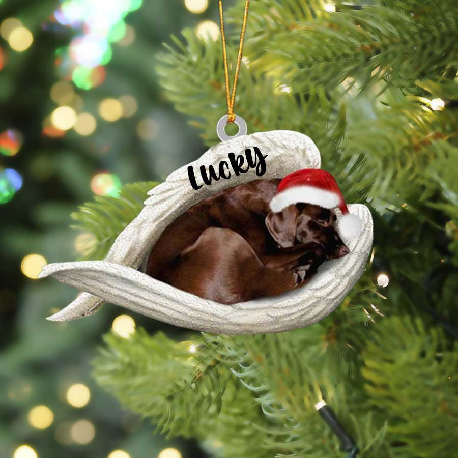Personalized Chocolate Labrador Sleeping Angel Christmas Flat Acrylic Dog Ornament Memorial Dog Gift