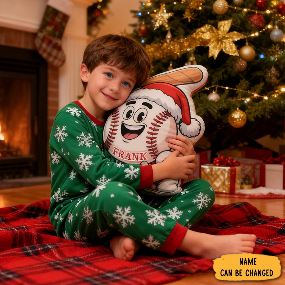 Personalized Christmas Baseball Pillow With Custom Name Design