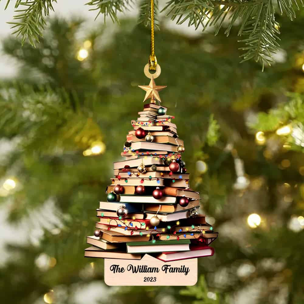 Personalized Christmas Book Tree Acrylic Ornament Book Lover Christmas Ornament Book Lover Gifts Book Club Ornament