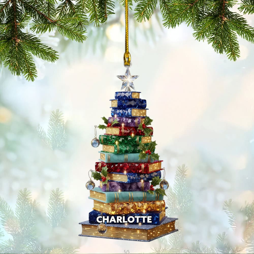 Personalized Christmas Book Tree Custom Shaped Acrylic Ornament Gift For Book Lovers