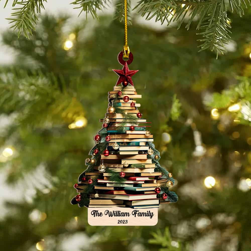 Personalized Christmas Book Tree Ornament Book Lover Christmas Personalized Acrylic Ornament Book Lover Ornament Book Club Ornament