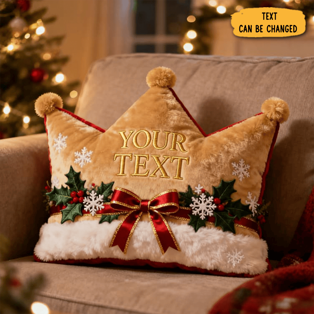 Personalized Christmas Crown Holly Snowflake Soft Pillow Decorative Gift Holiday