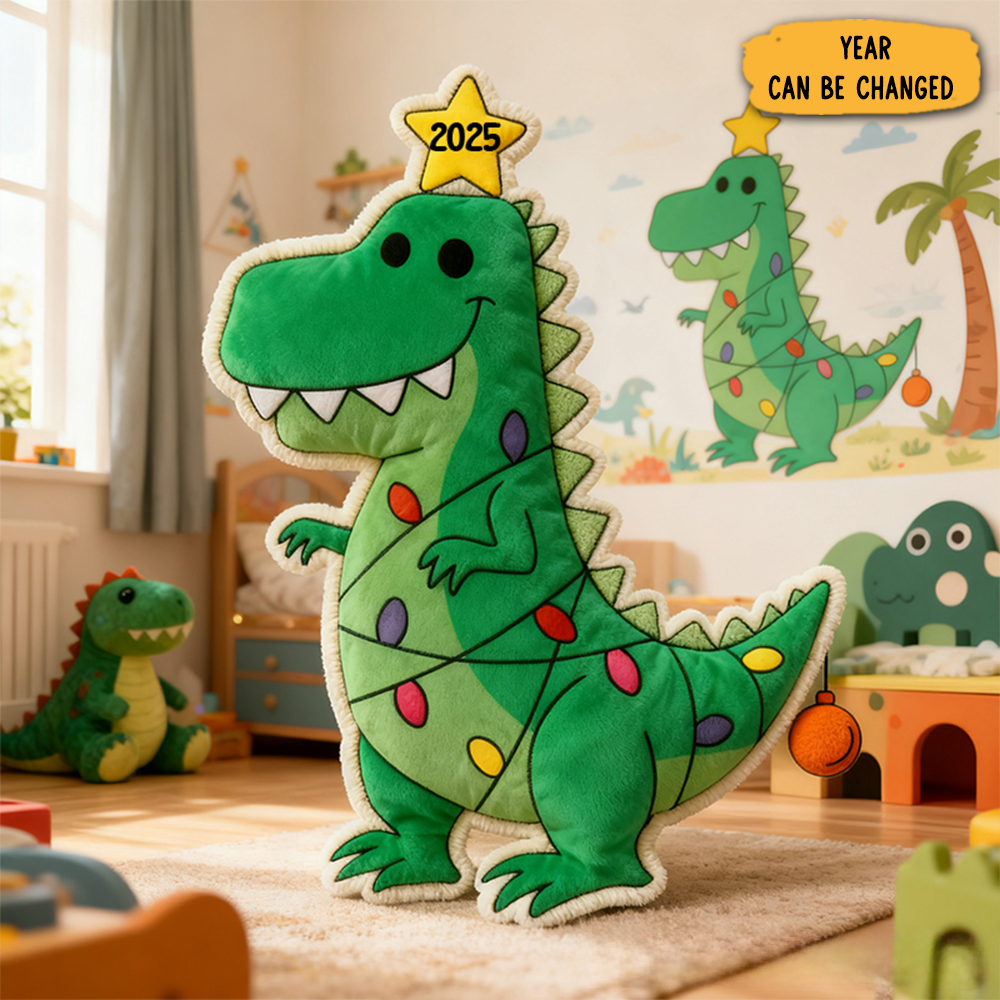 Personalized Christmas Dinosaur Light Pillow Soft Decorative Gift Fun Holiday