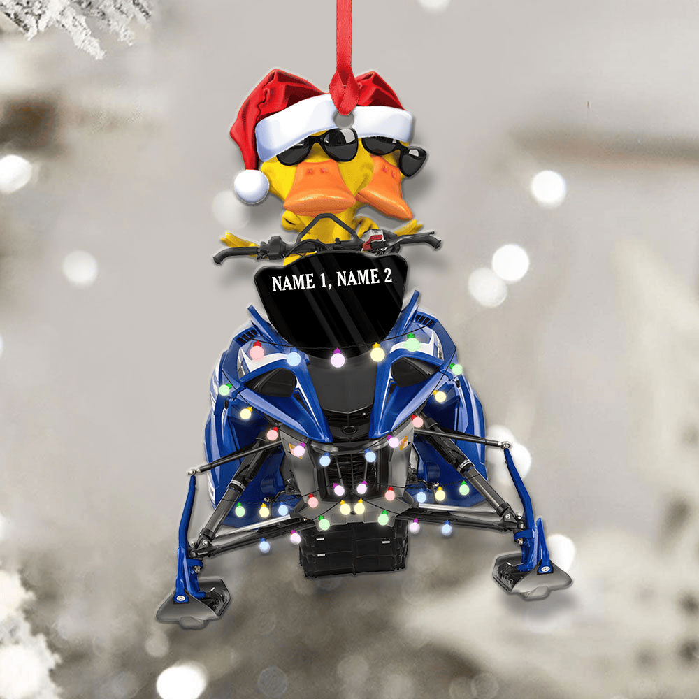 Personalized Christmas Duck Riding Snowmobile Avrylic Ornament Funny Christmas Gift for Couples