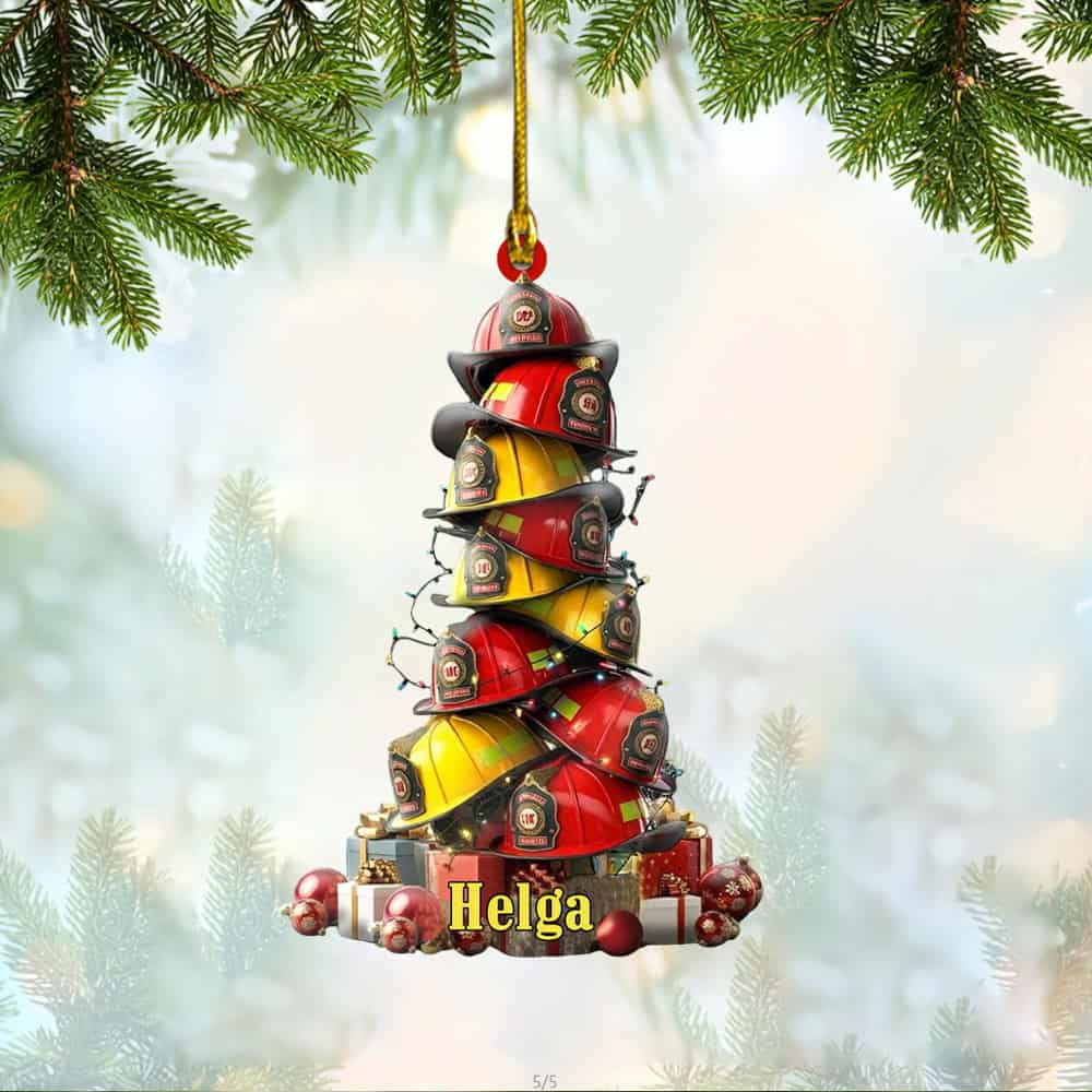 Personalized Christmas Firefighter Helmet Ornament Gift For Him Dad Fireman Fire Fighter
