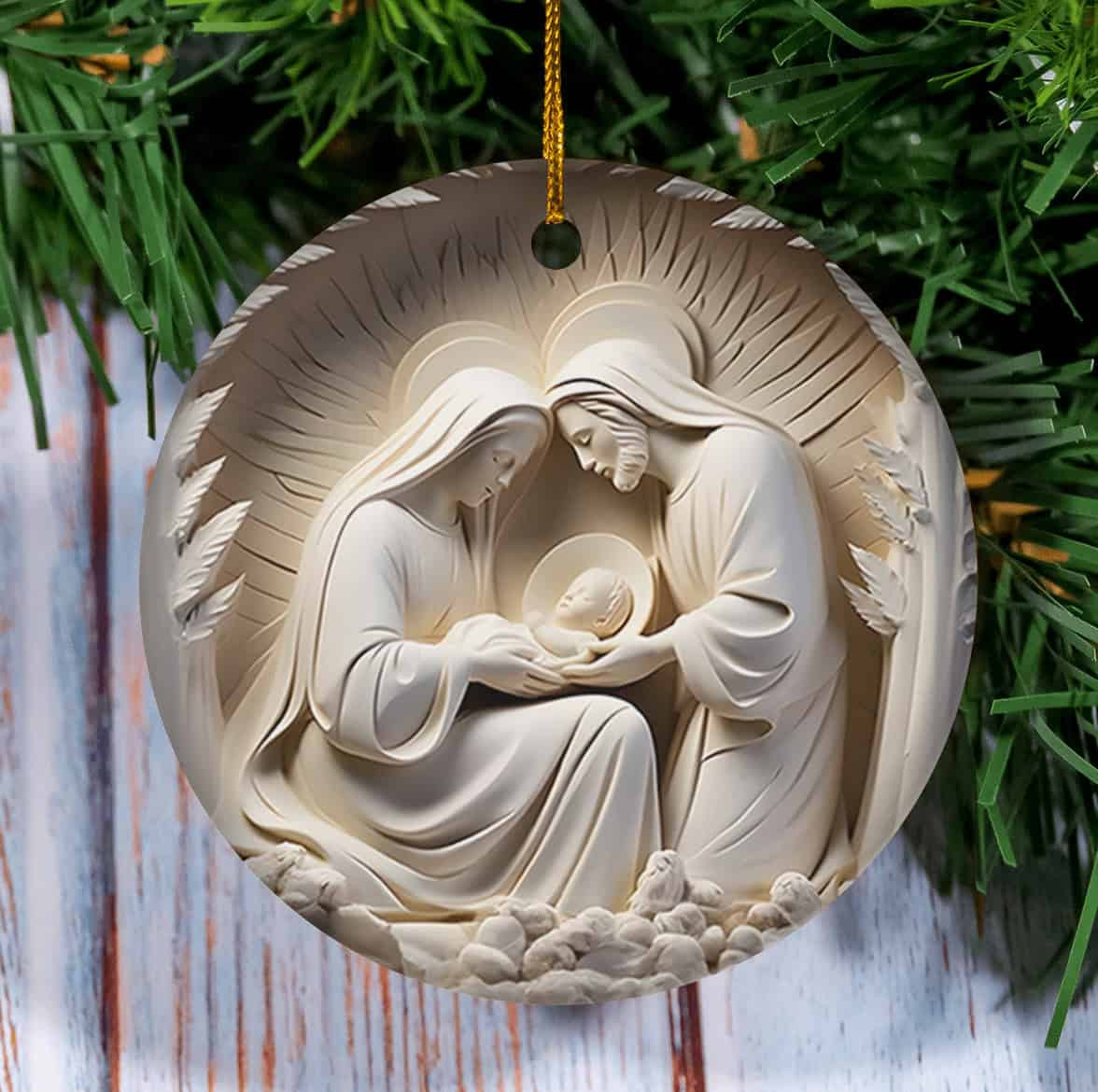 Personalized Christmas Gift For Christian Ceramic Ornament Nativity Of Jesus Scene